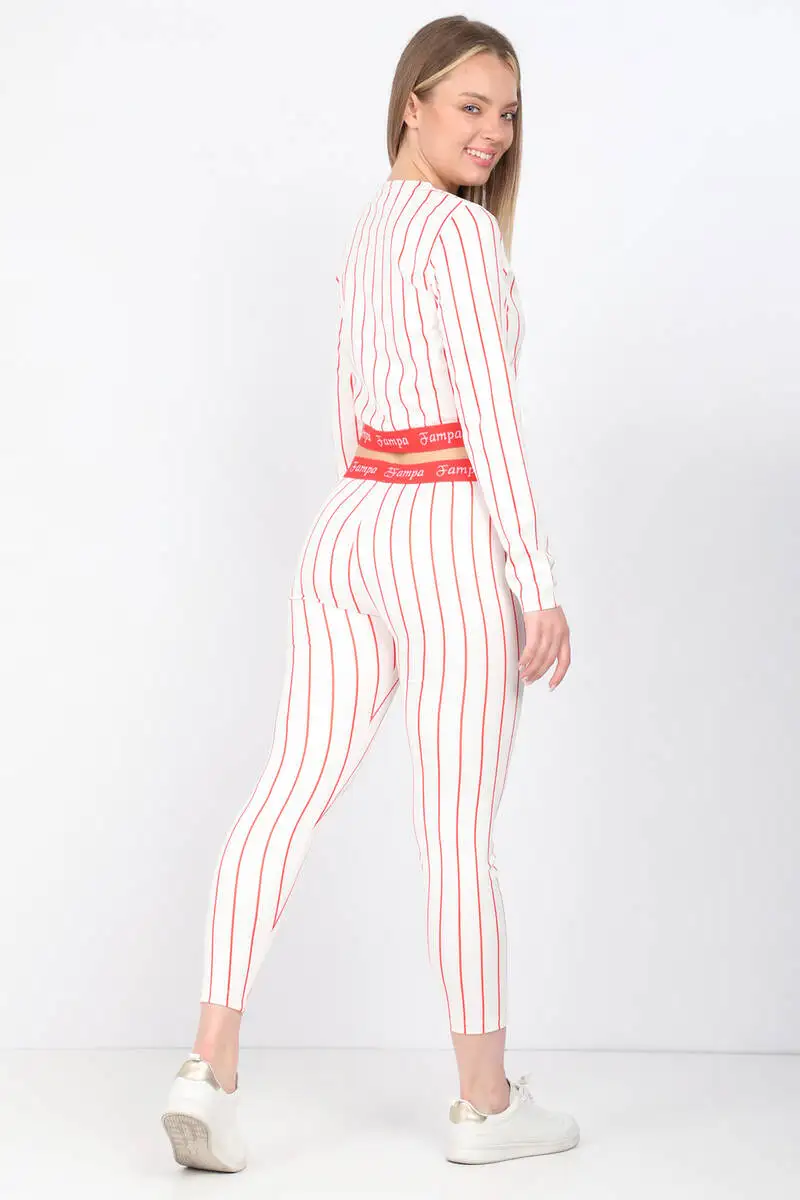 Womens Orange Striped Long Sleeve Tights Set