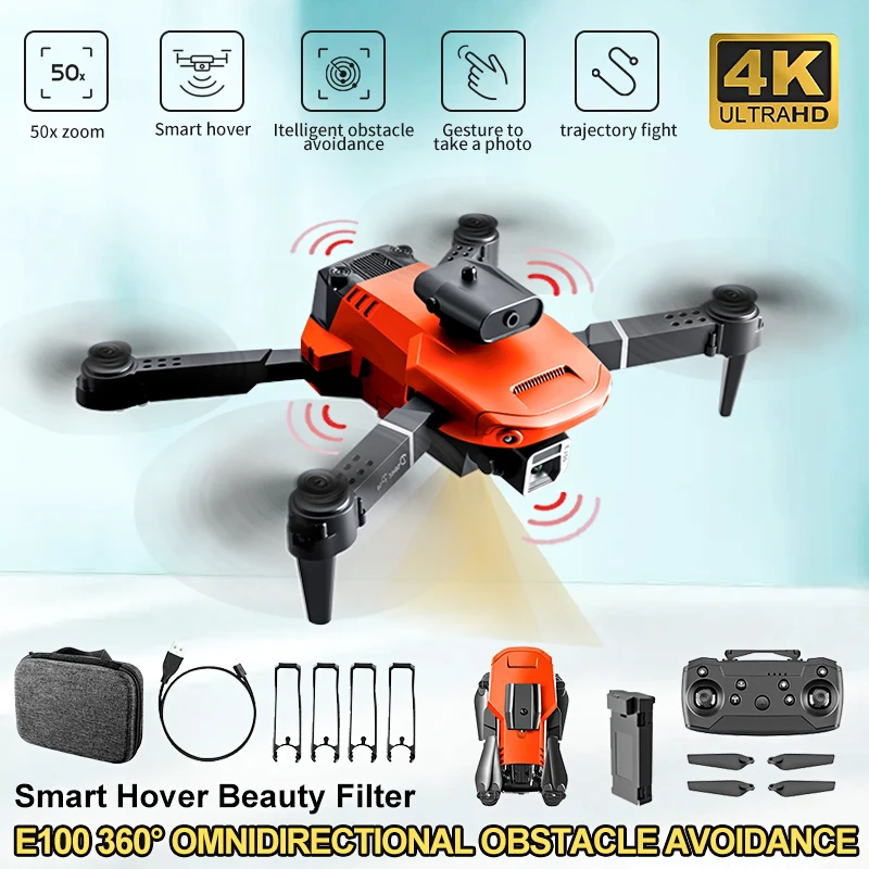 

New Quadcopter E100 Drone 4k Profesional WIFI FPV 1080P Dual Camera Smart Hover Laser Obstacle Avoidance RC UAV Toys for Boys
