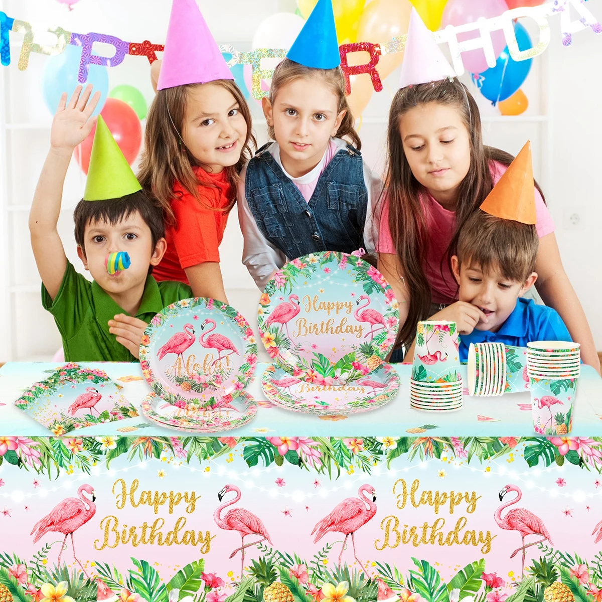 Гавайские гирлянды с фламинго