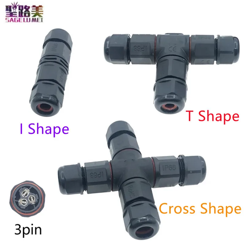 

IP68 Waterproof 3Pin Cable Connector I/T/Cross Shape Terminal Adapter Wire Gland Sleeve Connectors Screw connection for LED Lamp