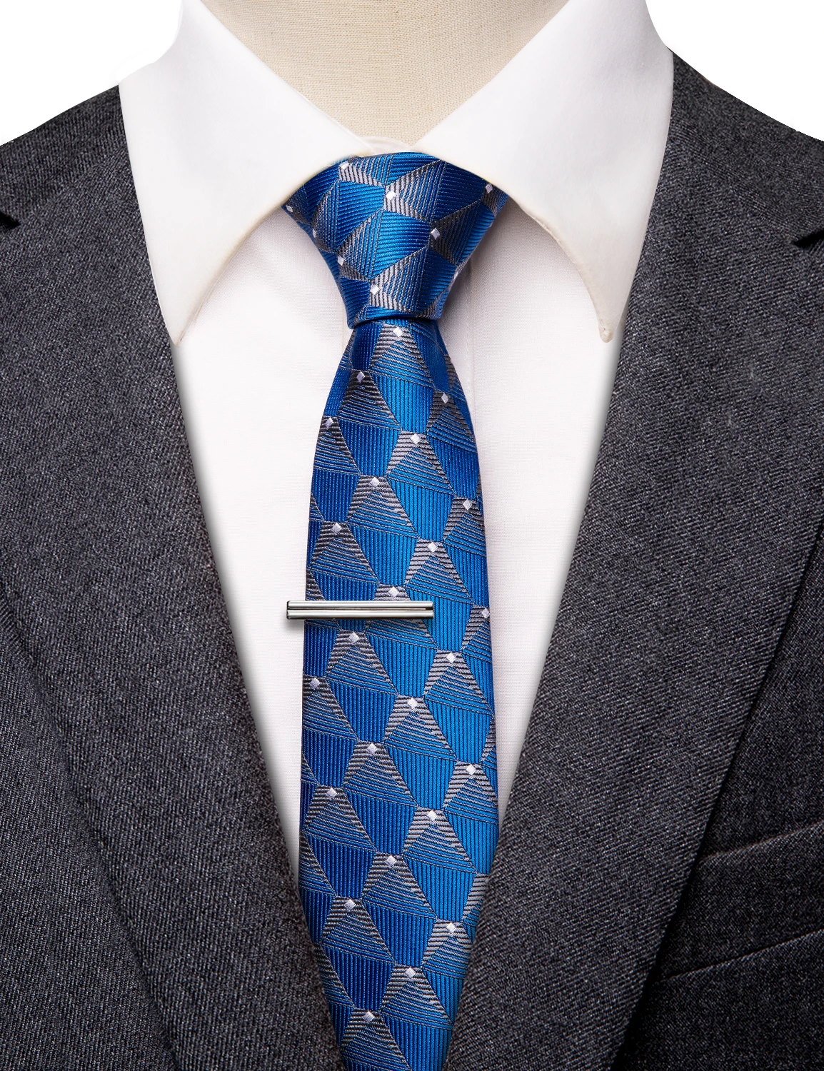 Классический синий тонкий галстук и зажим набор для мужчин модный Шелковый 6 5 см