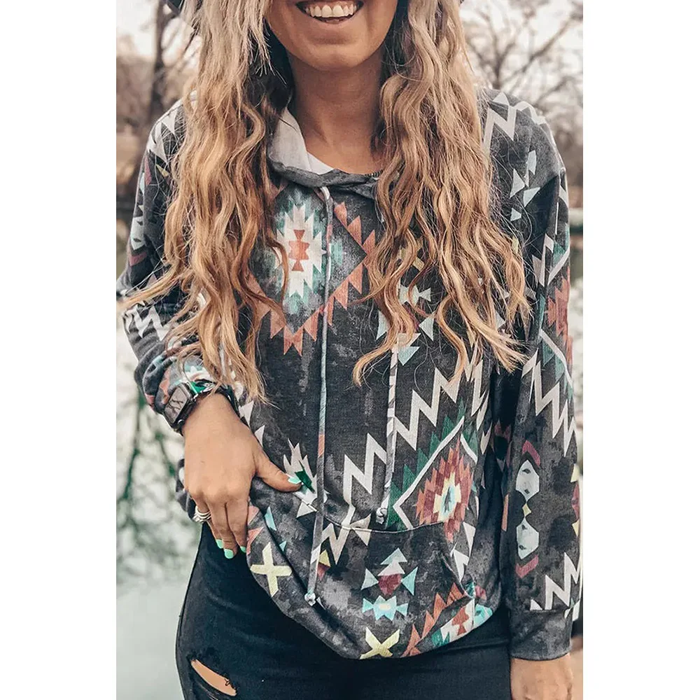 

Fashion women's autumn and winter new pullover hoodie geometric pattern sweater