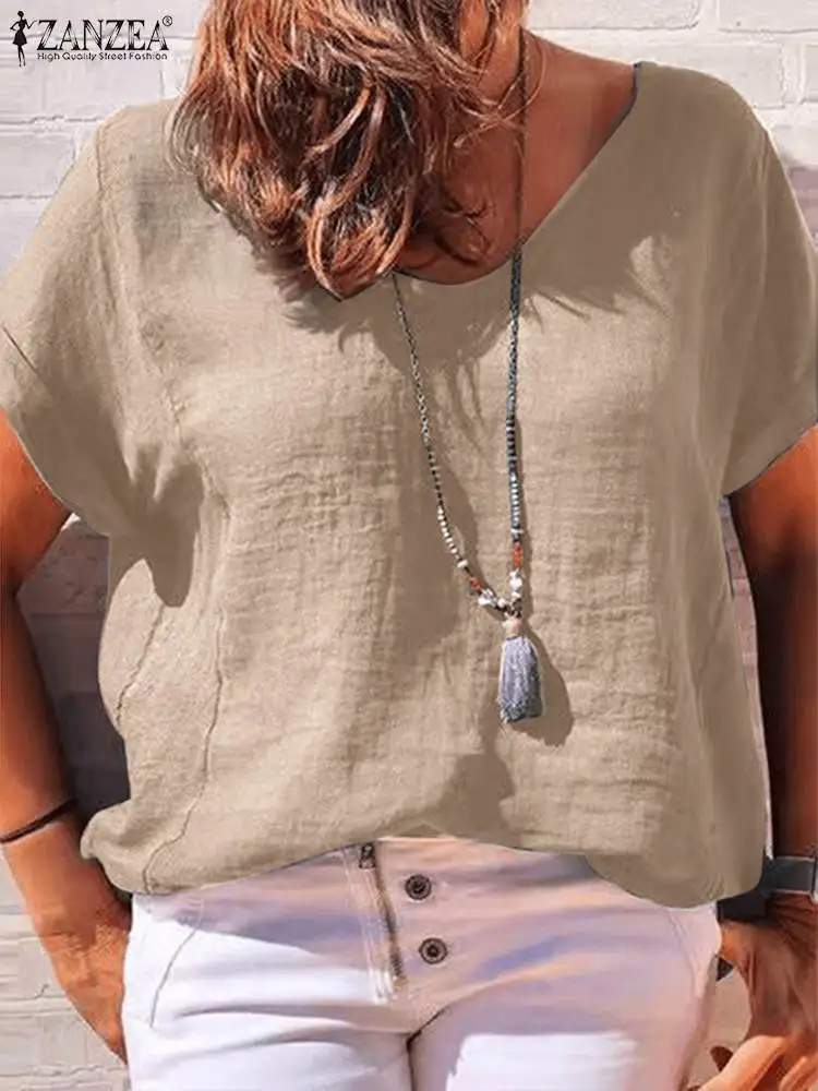 

ZANZEA Fashion V-Neck Blouse Femme Work Blusas Women Summer Short Sleeve OL Shirt Causal Loose Holiday Tops Oversize Chemise