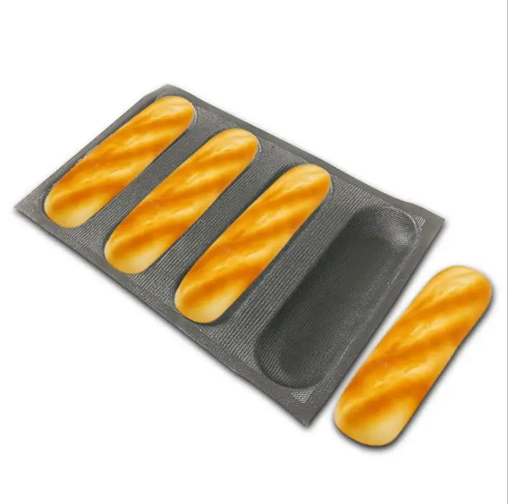 

4 Holes Non-Stick Baguette Wave French Bread Bakeware Perforated Baking Pan Mat for Sub Rolls Silicone Baking Liners