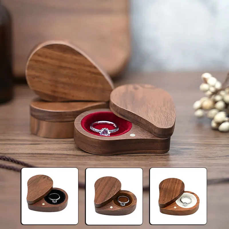 

Love Walnut Storage Boxes Wedding Ring Box Velvet Soft Interior Holder Organizer Jewelry Wooden Box Case For Proposal Engagement