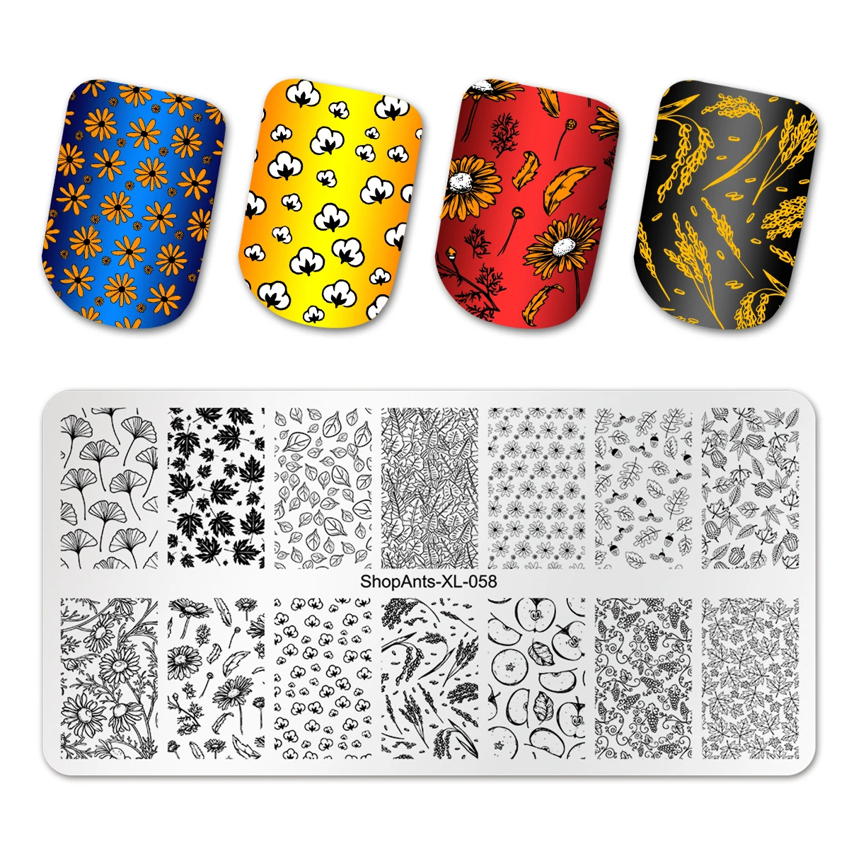 

SHOPANTS Nail art Stamping Plate Maple Leaves Autumn Theme Stainless Steel Fall Design Overprint Nail Stamp Template Stencils