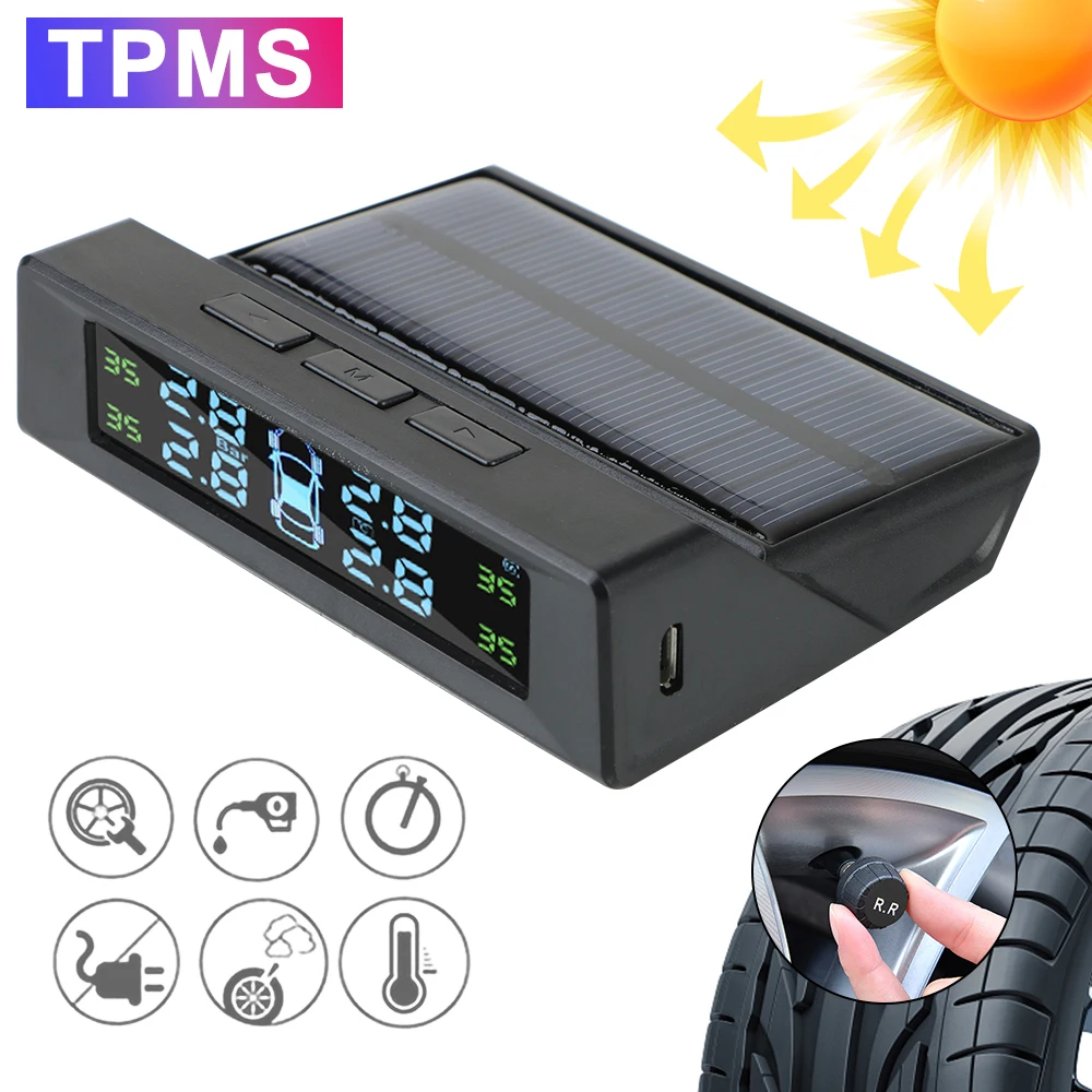 

With Parking Card Digital TPMS Tyre Pressure Sensors USB Solar Charging Tire Pressure Monitoring System LCD Display