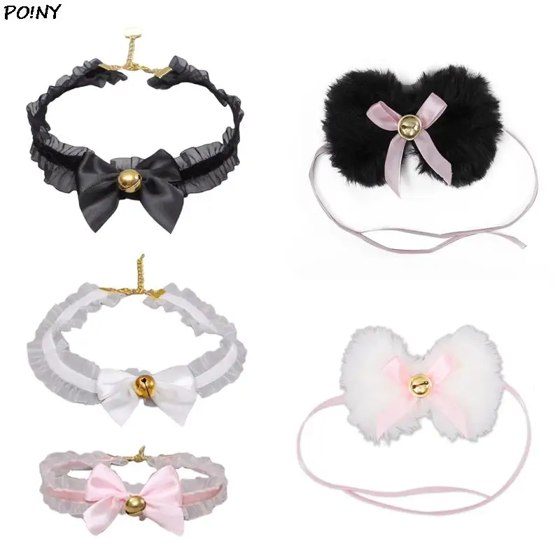 

Women's Cute Collar Lolitas Handmade Vintage Lace Heart Choker For Women Gothic Statement Bow Knot Bell Necklace Accessories