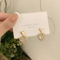 lady simple sweet fake earrings hearts rhinestone temperament earrings for women jewelry