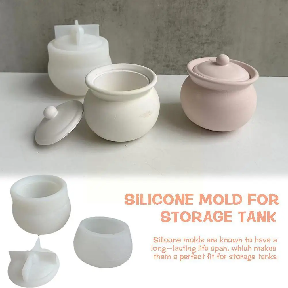 

Silicone Mold for Storage Jar with Lid Gypsum Resin Dripping Mold Flower Pot Decoration Mold Storage Decorative Silicone Mo R5G7