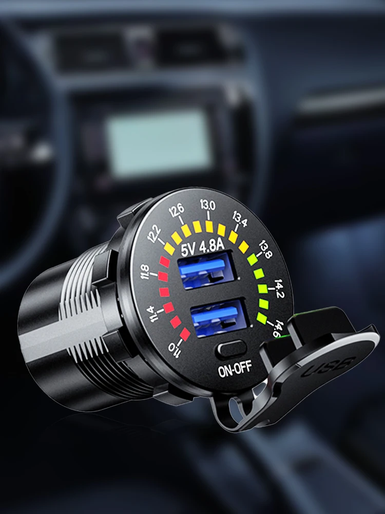 

Двойное зарядное устройство USB QC3.0 со светодиодсветодиодный цифровым вольтметром и сенсорным выключателем, быстрая зарядка, розетка USB 3,0, 120...