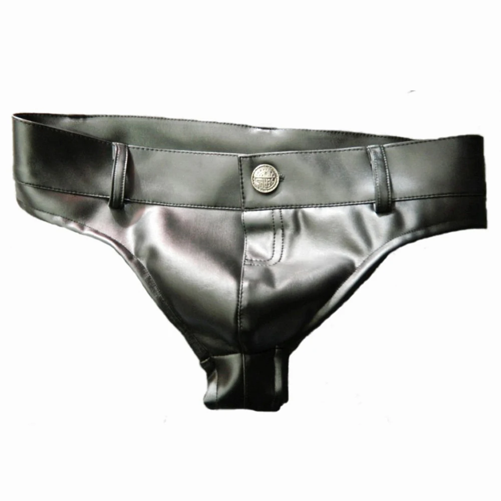 

Mens Bikini Underwear Tight Stretch PU Leather Thongs And G Strings Wet Look Pouch Briefs Underpants Club Panties Gay Luxurious