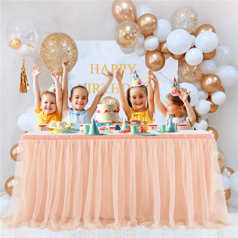 

Rose Gold Table Skirt Chiffon Voile Wedding Decoration TableCloth Birthday Party Children Kids Dining Room Home For Events