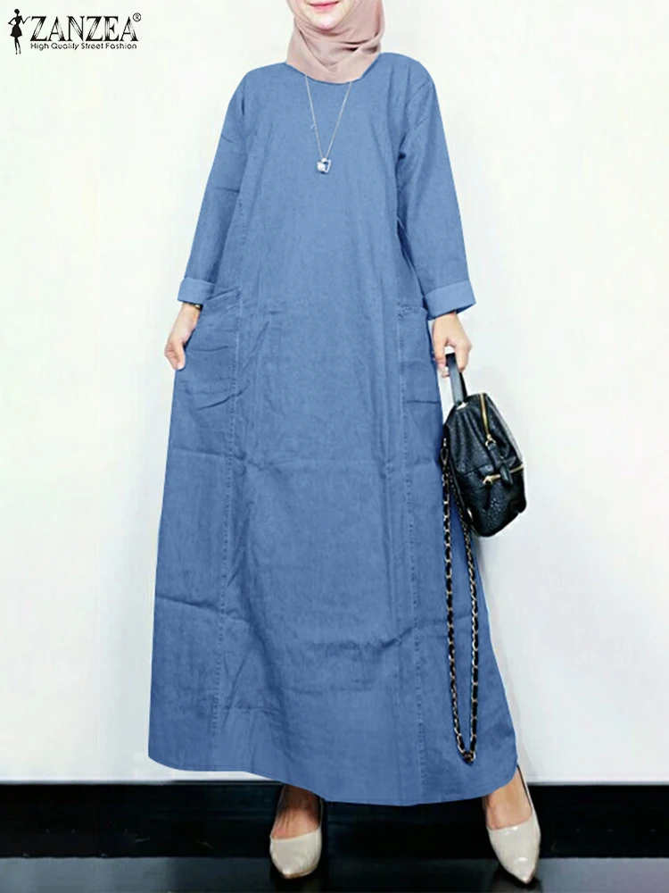 Женские повседневные мусульманские платья 2024 ZANZEA модное осеннее платье с