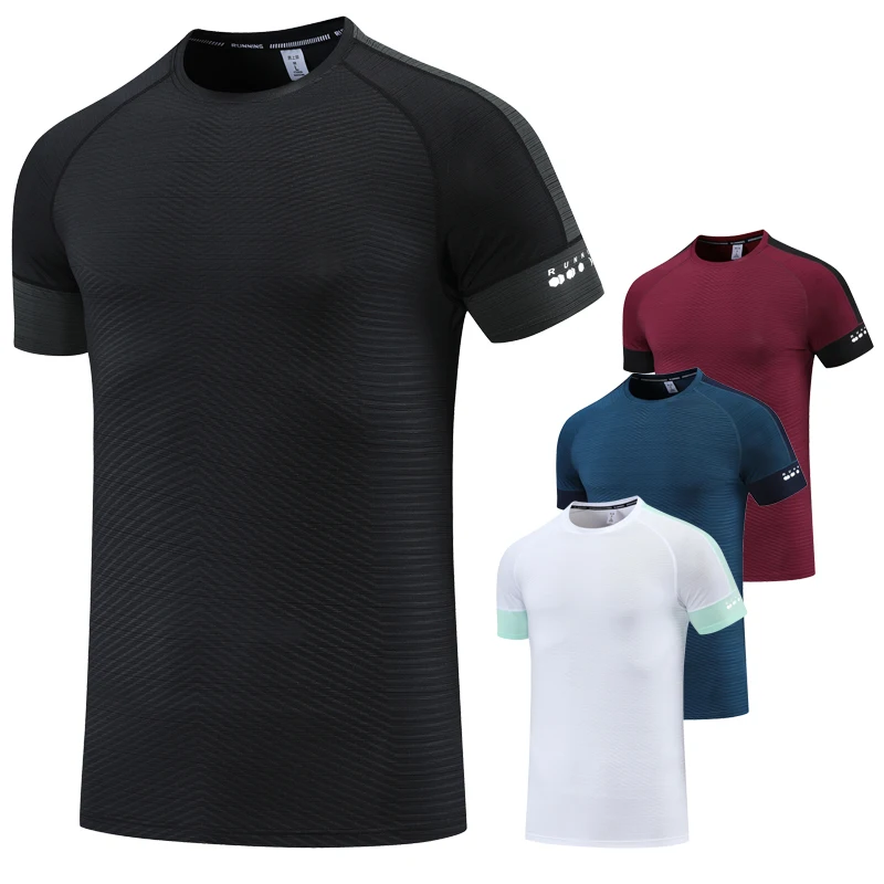 Running Shirt Men Breathable Patchwork Print Workout Sportswear Jerseys Quick Dry Casual Gym New Fashion Training Short Sleeve