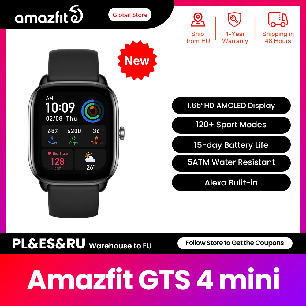 2022ใหม่ทั่วโลกรุ่น Amazfit GTS 4 MINI Smartwatch 120 + โหมดกีฬา1.65 