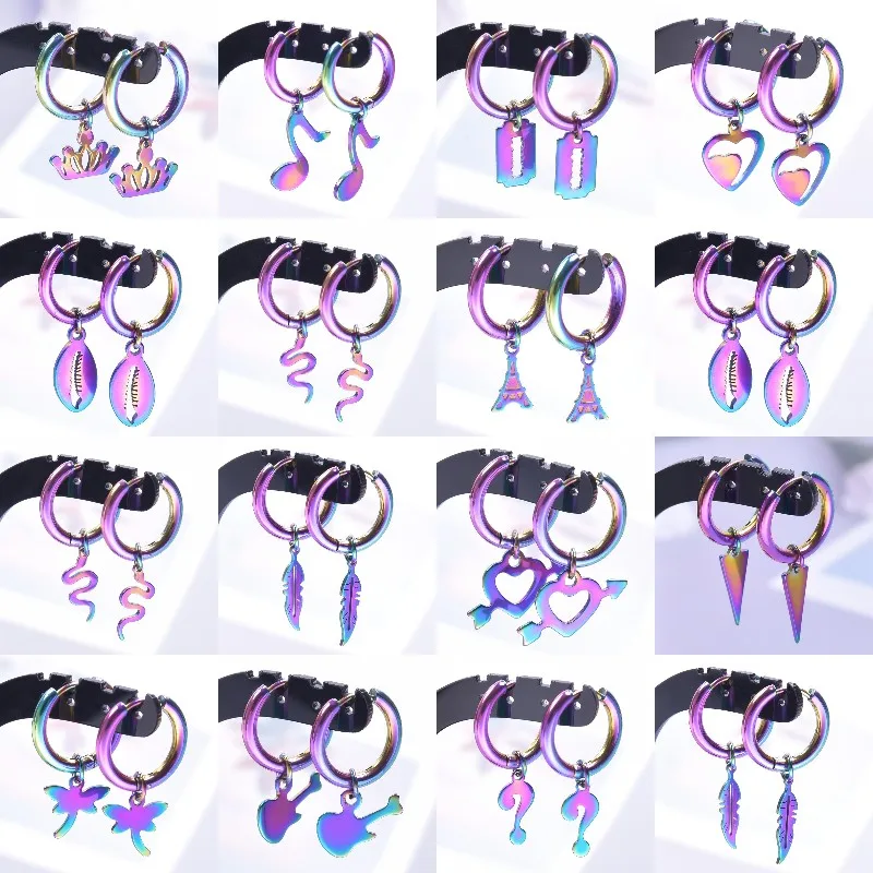 

Punk Vintage Lightning Snake Cross Hoop Earrings For Women Men Hiphop Musical Note Guitar Pendant Ear Piercing Jewelry Making