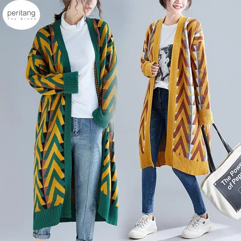 

Женский длинный свитер, кардиганы, сезон осень-зима 2023, длинный свитер, куртка, вязаные кардиганы с геометрическим рисунком, длинное пальто, зимнее пальто для женщин