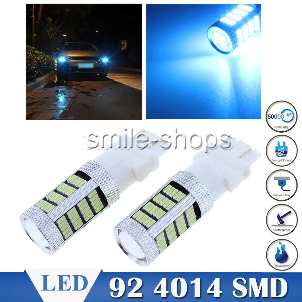 

2Pcs Ice Blue 3156 3157 3457 T25 4157 92Smd Led 4014 Daytime Running Light Bulbs