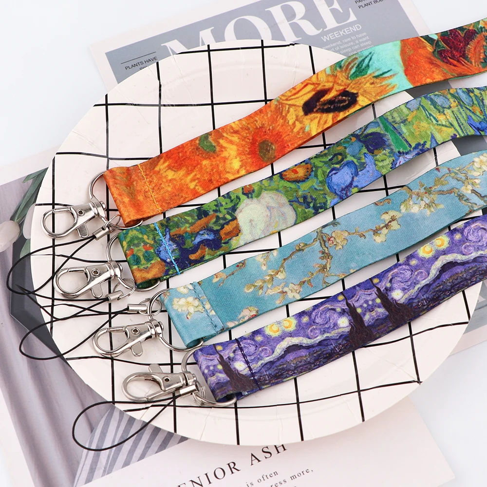 kkz002 van gogh art lanyard for keys chain id credit card cover pass phone charm badge holder keys accessories fashion gifts free global shipping