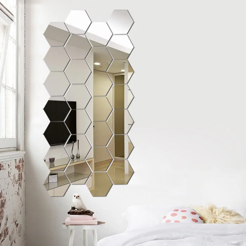 

3D Mirror Wall Sticker High Definition Hexagon Acrylic Adhesive Wall Sticker Decal DIY Home Decoration Art Mirror Ornaments
