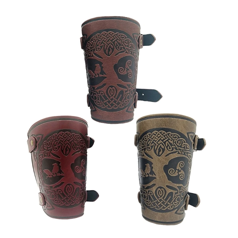 

95AB винтажные скандинавские манжеты Vikin для косплея вечеринок, средневековые перчатки из искусственной кожи с тиснением, для