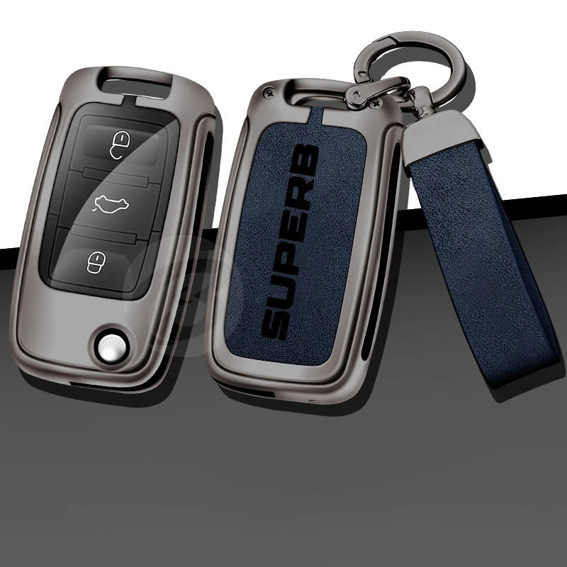 

Zinc Alloy Car Key Case Cover for Skoda Superb 2 3 Protective Auto Key Full Shell with Keychain Keyless Interior Accessories