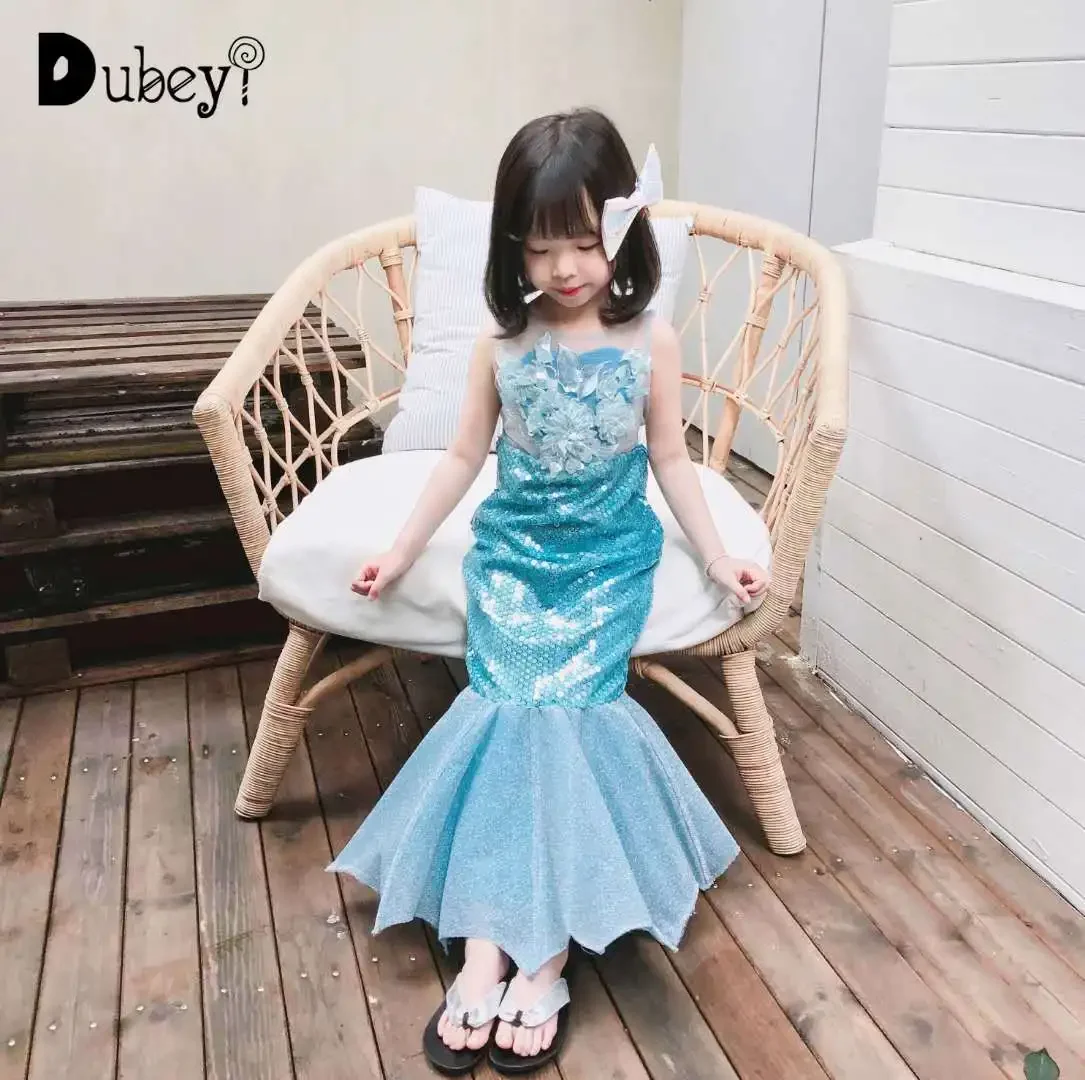 

Girls Blue Sequin Dress Luxury Sparkle Mermaid Evening Dress Girls Glitter Children Girls Long Dress Pageant Dresses Party Dress