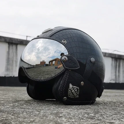 Retro Motorbike Helm Moto Bike Open Face 3/4 Motorcycle Helmet PU Leather DOT approved for adults Motocross Helmets