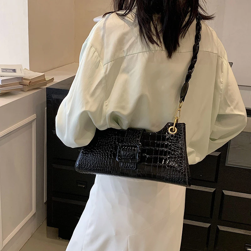 2023 New Fashion Y2K Style Stone Pattern Top Handle Leather Small Tote Bags Women Rope Short Handle Crossbody Handbags Channels