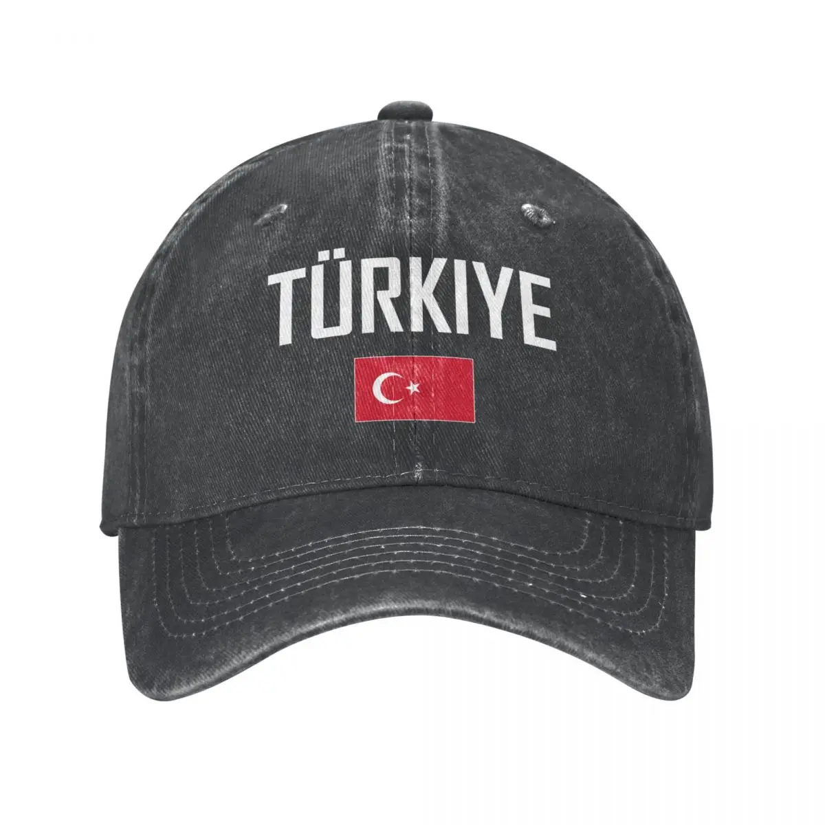 

Men Baseball Cap Türkiye Turkey Flag And Font Charcoal Washed Denim Classic Vintage Cotton Dad Trucker Hat Unisex Adult