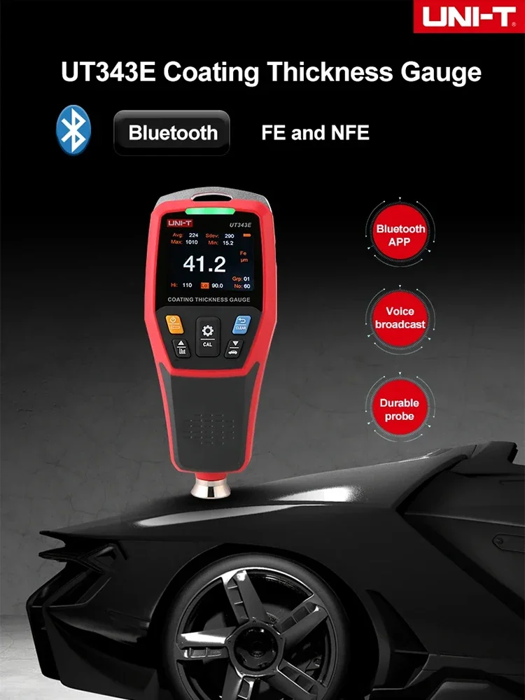 Фото UNI-T UT343A UT343D UT343E Толщиномер Цифровой измеритель покрытия Тестер толщины краски для автомобилей FE/NFE Измерение USB-даний №4