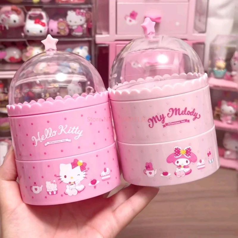 Фото Оригинальная шкатулка для хранения украшений Sanrio Cinnamoroll Colorful Afternoon Tea, мини-органайзер с выдвижными ящиками для небольших повседневных аксессуаров №5