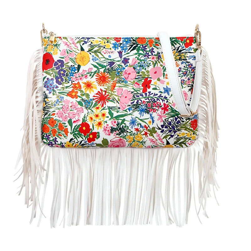 Fashion PU Leather Crossbody Bags Women Luxury Designer Tassels Shoulder Bag Female Vintage Versatile Rose Print Messenger Bag