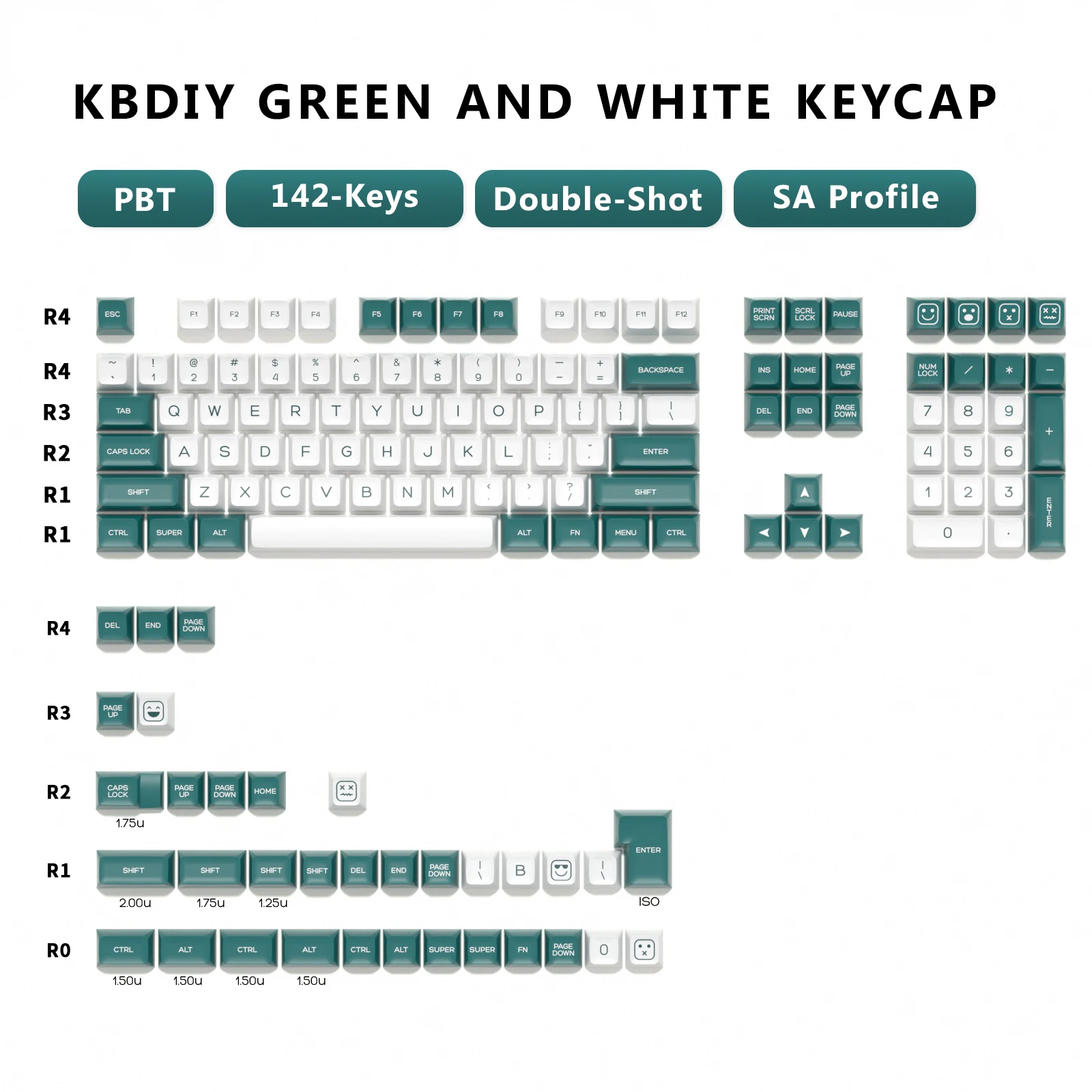 KBDiy 142 клавиш/комплект профиль SA PBT зеленая и белая клавиатура под заказ ISO двойная