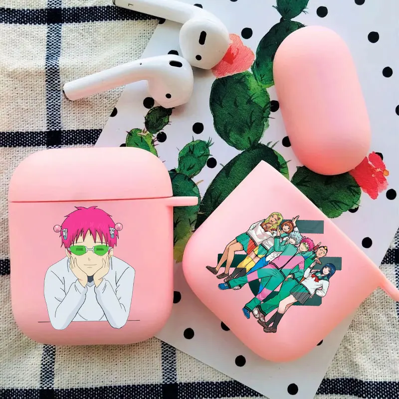 

New Anime the disastrous life of saiki k Earphone box For AirPods1 2 3 Pro Silicone Bluetooth Earphone Wireless pink Box cover