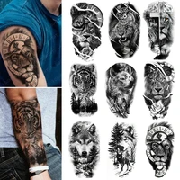arm band tattoo men boy sexy black temporary waterproof tattoo wolf tiger lion king tribal tattoo design body art tattoos water