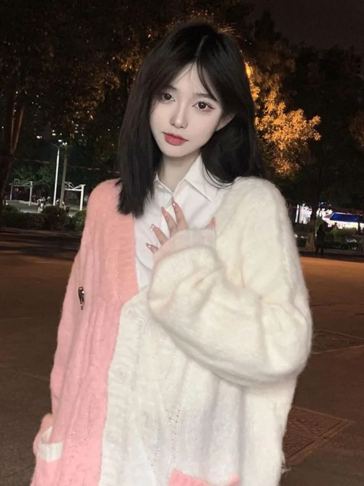 Женский кардиган с V-образным вырезом длинным рукавом