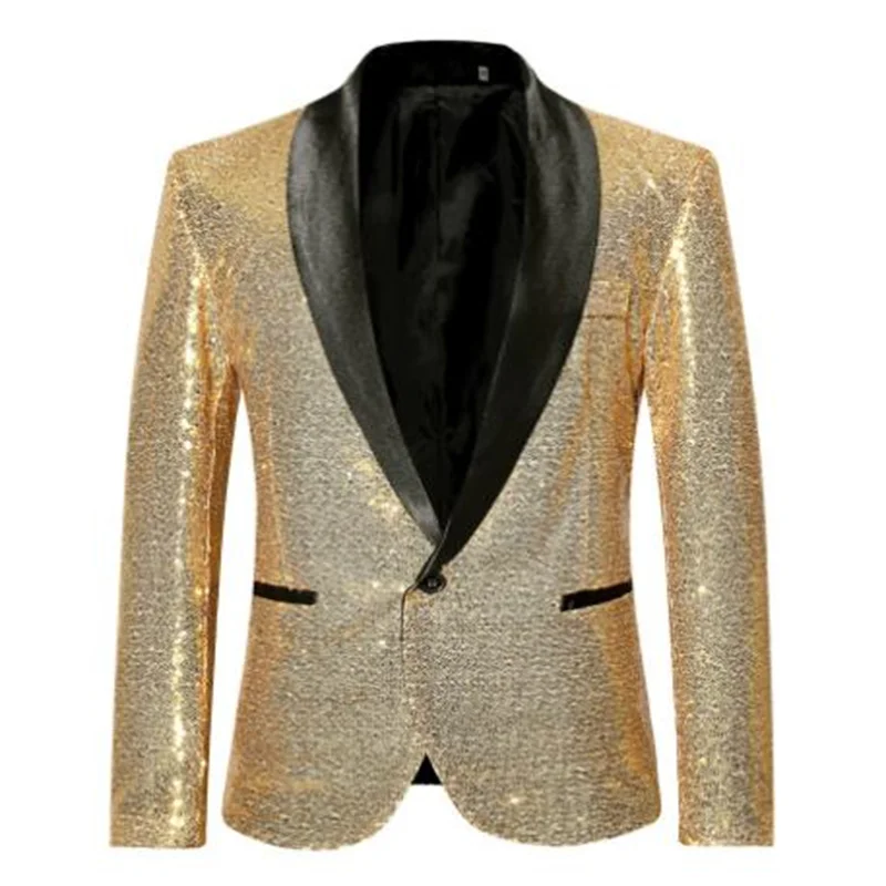Blazers men's suits sequin jacket loose dance one-button clothes gold silver black red blue komplety z marynarkami singer stage