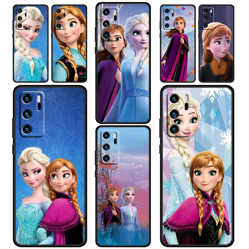 

Disney Frozen Princess Case For Huawei P50 P40 P30 P20 Lite 5G Nova Y70 Plus 9 SE Pro Y9S Soft Black Phone Cover Shell Core Capa
