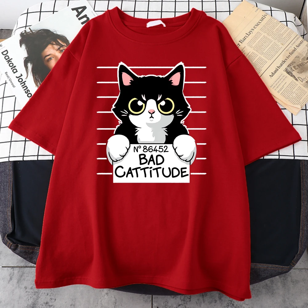 

No86452 забавная Мужская футболка с котом плохой котией, хлопковая Футболка в стиле хип-хоп, удобная повседневная одежда, Классическая мужская футболка с круглым вырезом