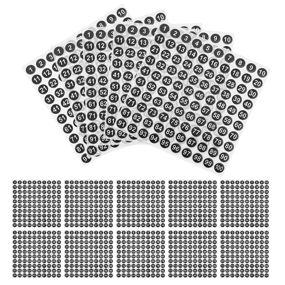 100 листов наклейки с круглыми номерами пронумерованные этикетки мини-цифры