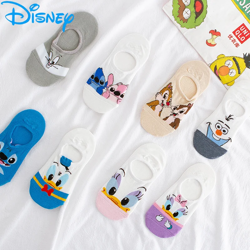 1pair Disney Daisy Minnie Women Invisible Boat Socks Summer Mujer Silicone Non-slip Ankle Low Female Cotton Show Breathable