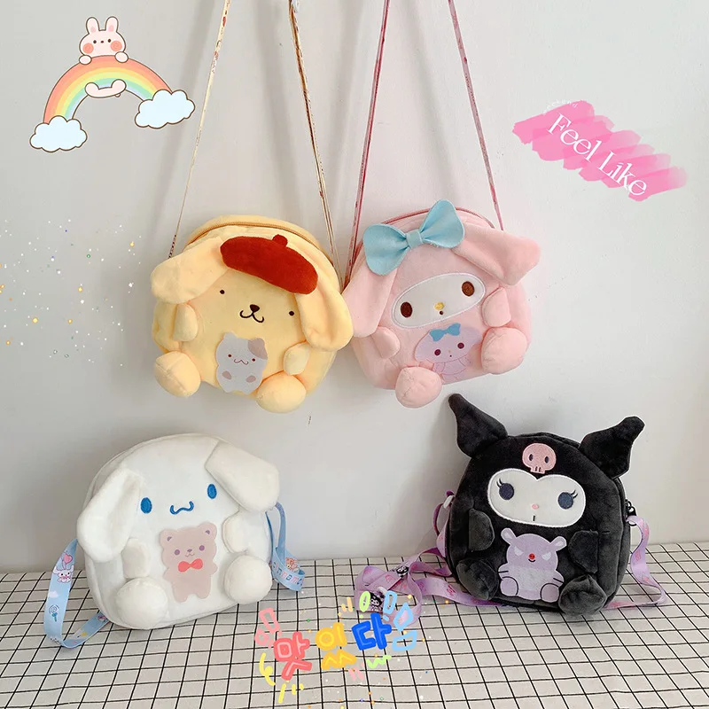 

Sanrio Cinnamoroll Kuromi Pom Purin My Melody Мультяшные милые сумочки кукла мягкая плюшевая кавайная Наклонная Сумка через плечо