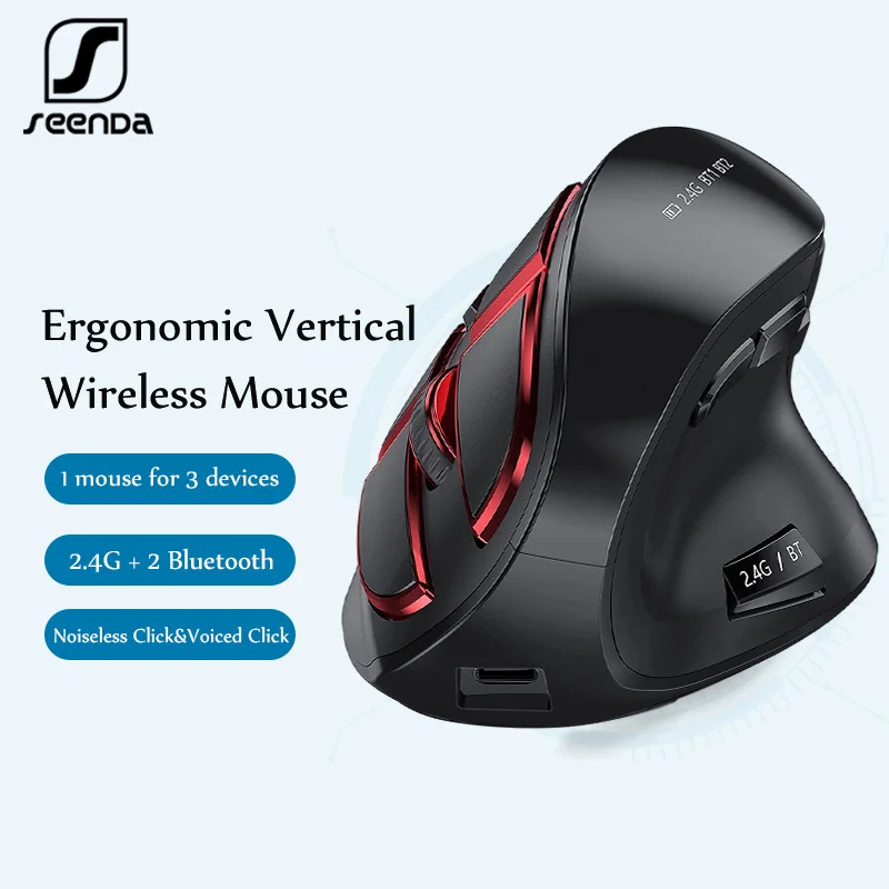 

SeenDa Bluetooth Mouse Wireless Rechargeable Multi-Device Mouse 2.4G Vertical Mice for Tablet /Smart TV/Mac/PC/Computer