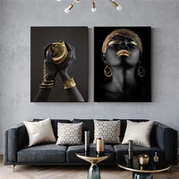 african black and gold woman canvas painting jewelry posters and prints scandinavian wall art picture for living room home decor