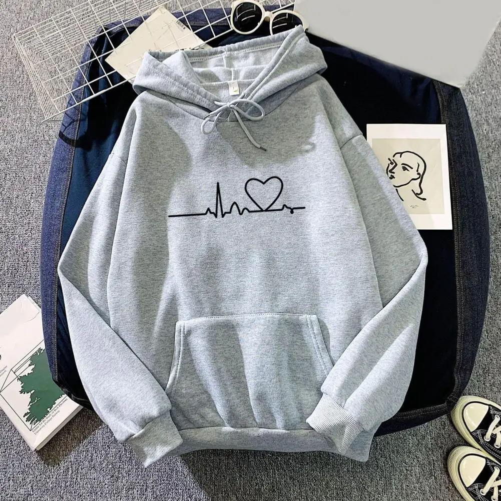 

Chic Elastic Hem Women Autumn Hoodie Couple Autumn Hoodie Sweatshirt Drawstring