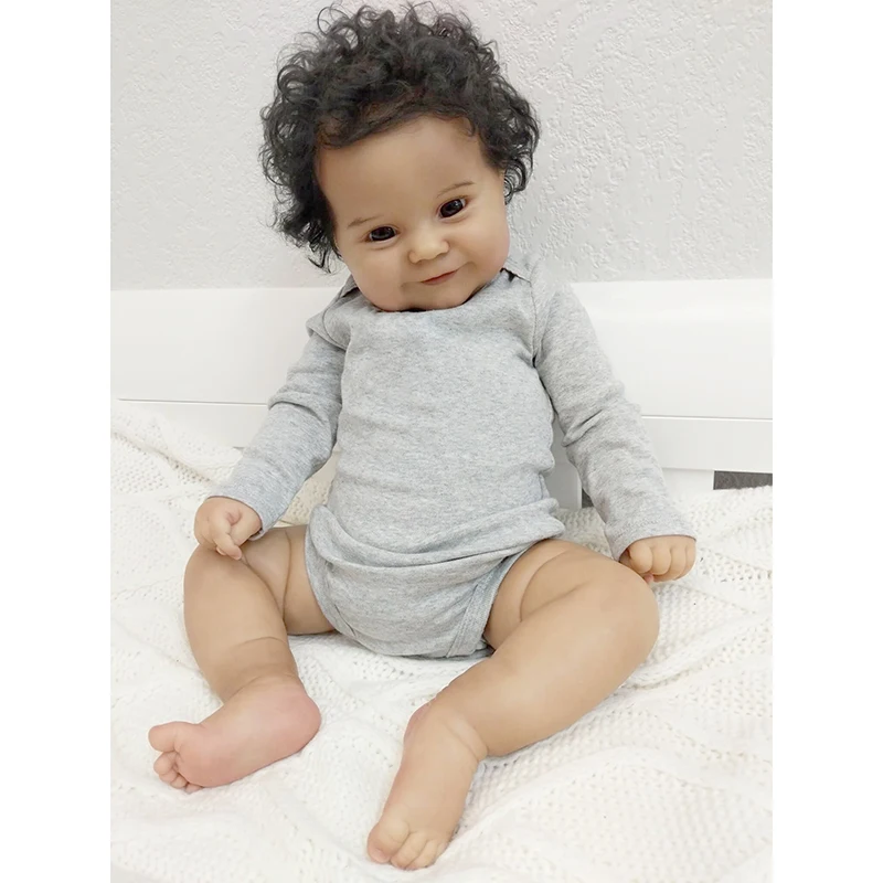 

50CM Maddie Reborn Baby Girl Soft Body Flexible Black Skin African American Baby Handrooted Hair with Bottle and Pacifier