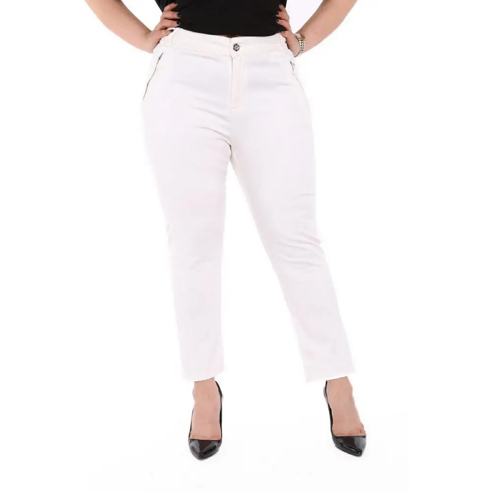 Fierte Women Plus Size Pants Rg1390Yp Canvas High Waist Tight Trotting Zipper Closure Button Elastic Spring Summer Slim Black