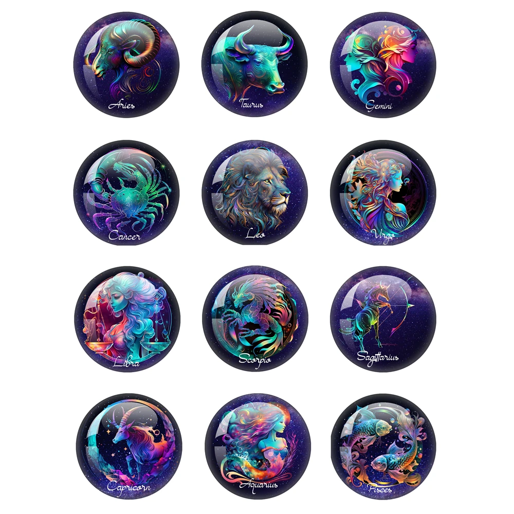 

New 12 Zodiac Glass Cabochon 12mm-40mm Photo Pure Handmate Production Creative Constellation Jewelry Findings